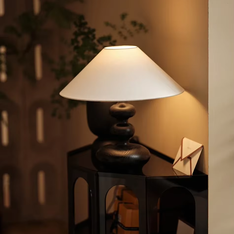 Grande Lampe de Chevet Pied en Bois