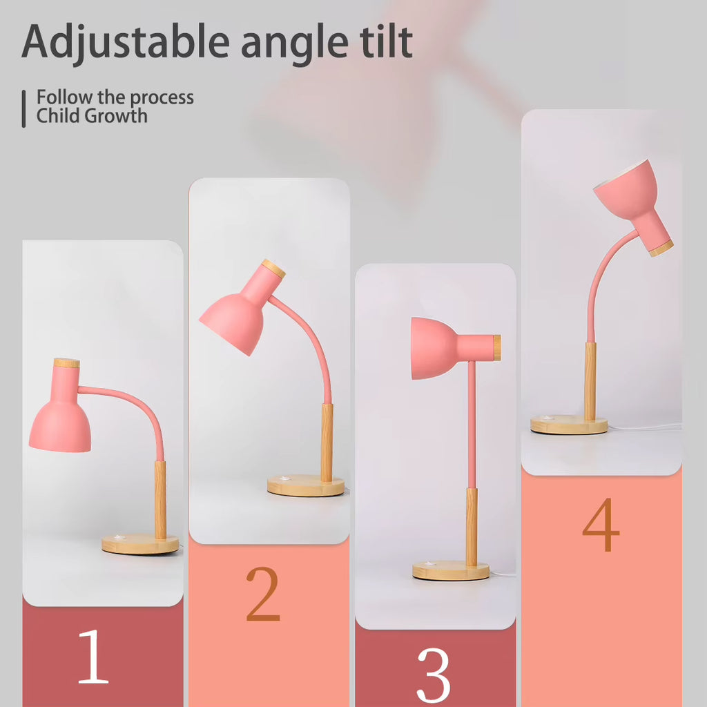 Lampe de Chevet Abat Jour Rose et Pied en Bois