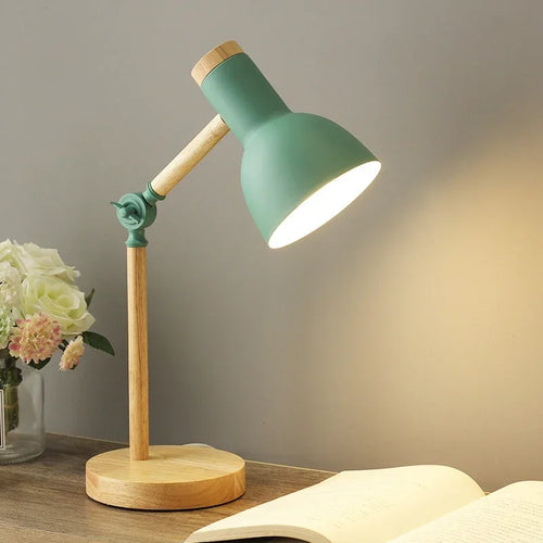 Lampe de Chevet Pied Bois et Abat-Jour Vert
