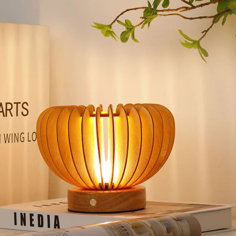 Lampe De Chevet Avec Abat-Jour En Bois