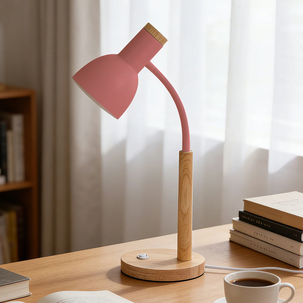 Lampe de Chevet Abat Jour Rose et Pied en Bois