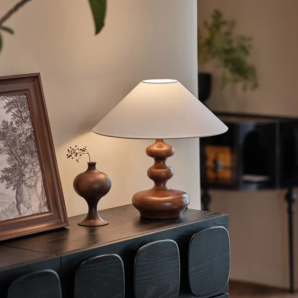 Grande Lampe de Chevet en Bois