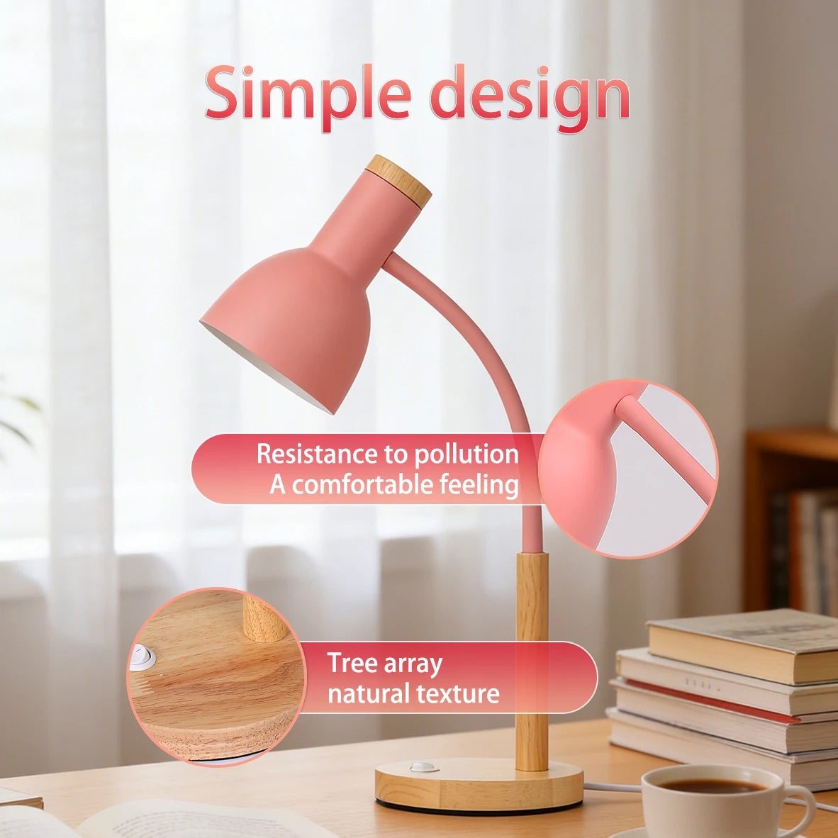 Lampe de Chevet Abat Jour Rose et Pied en Bois