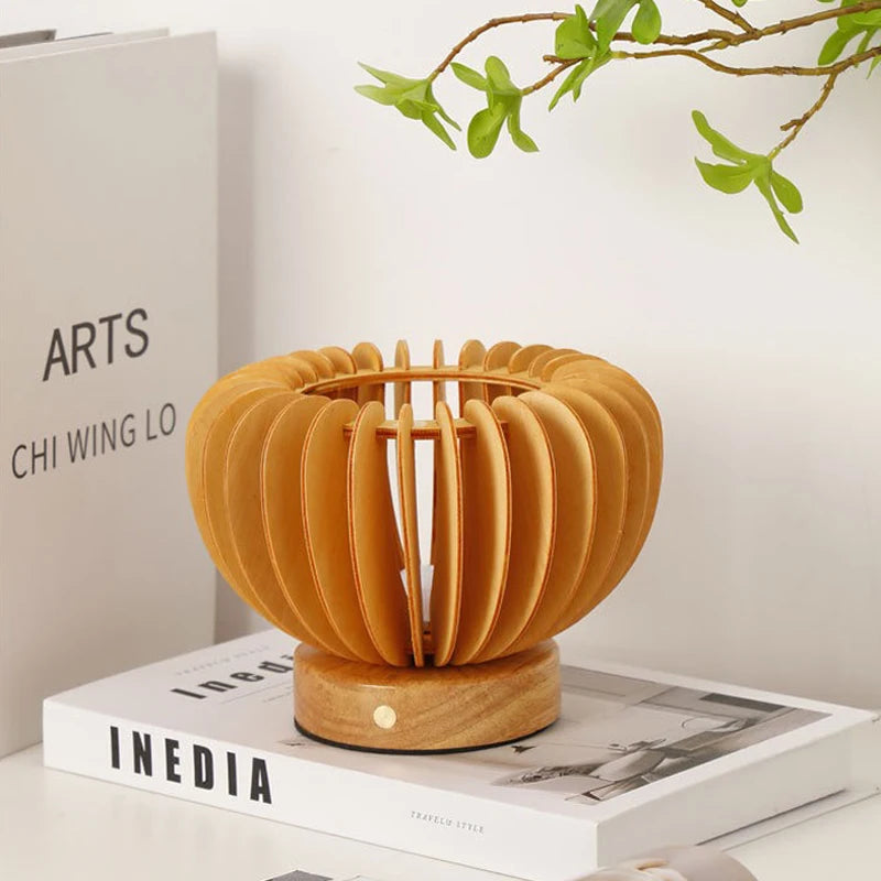 Lampe De Chevet Avec Abat-Jour En Bois
