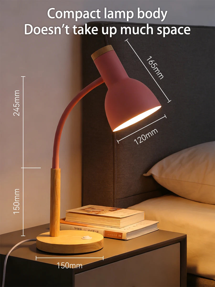 Lampe de Chevet Abat Jour Rose et Pied en Bois