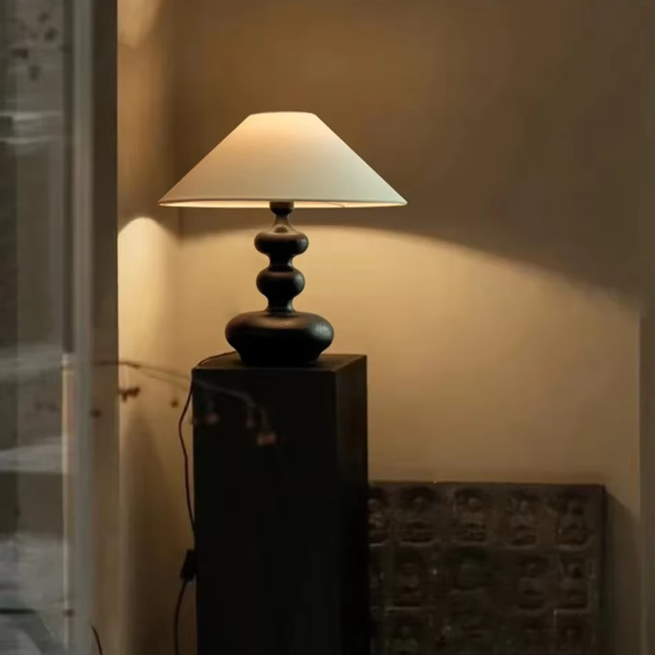 Grande Lampe de Chevet Pied en Bois
