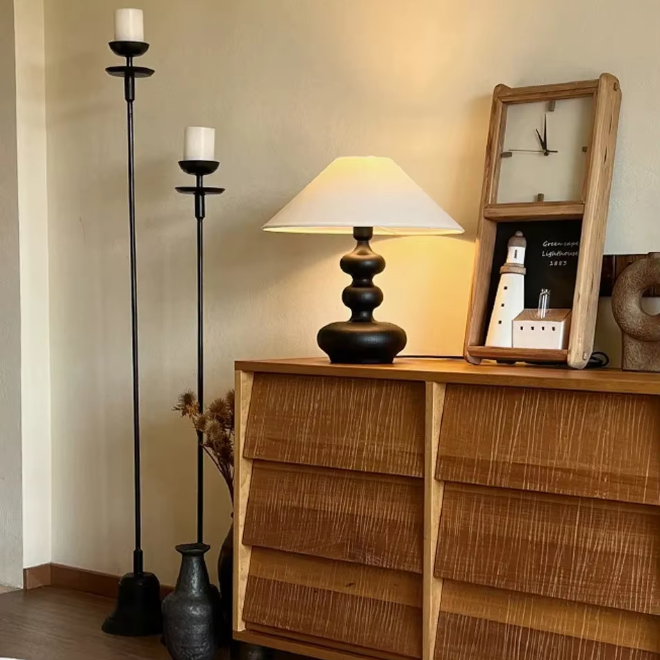 Grande Lampe de Chevet Pied en Bois
