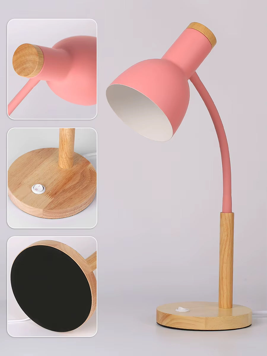 Lampe de Chevet Abat Jour Rose et Pied en Bois