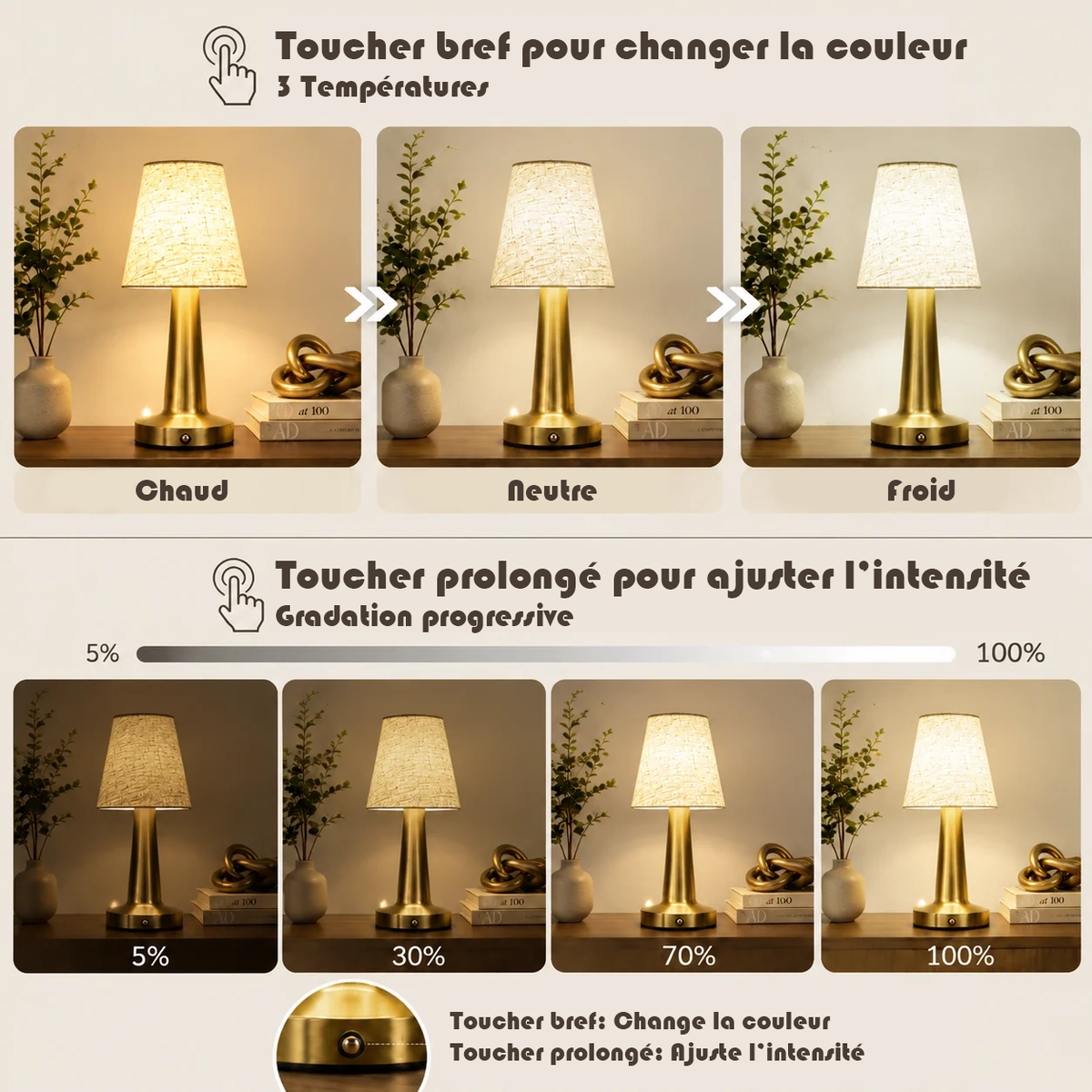 Lampe de Chevet Rétro Doré