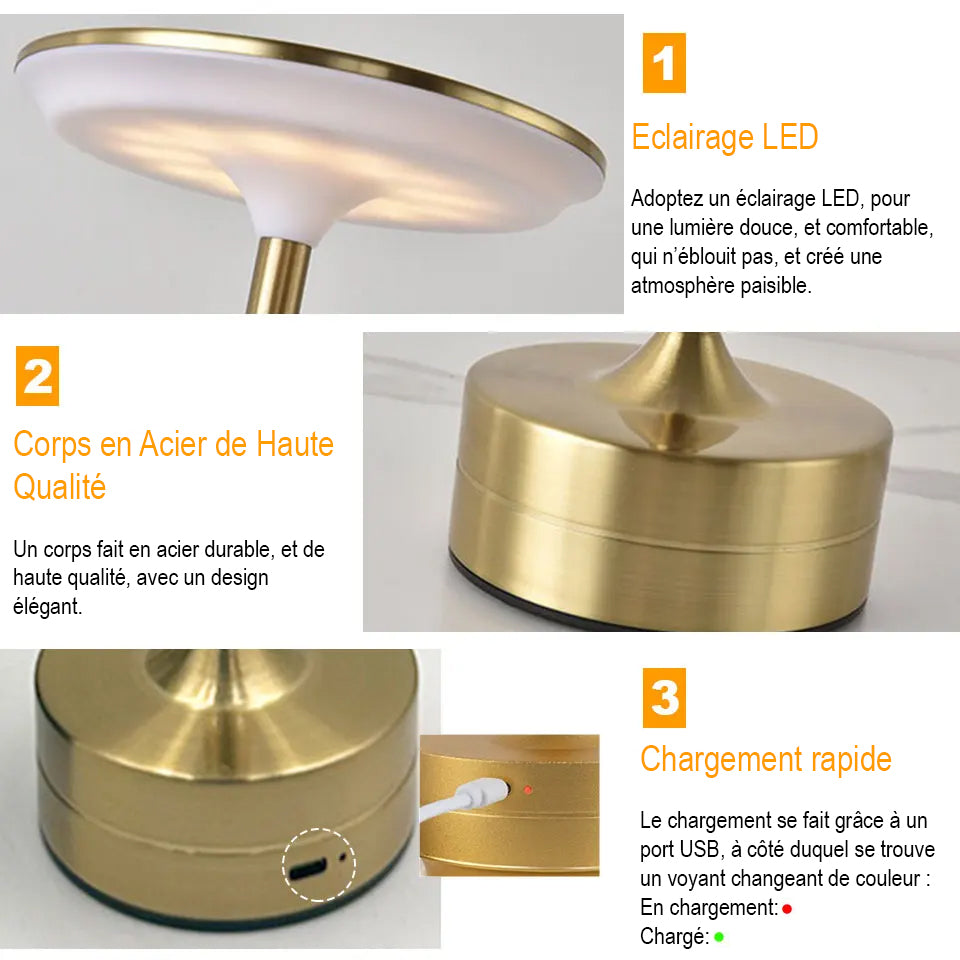 Lampe de Chevet Sans Fil Doré