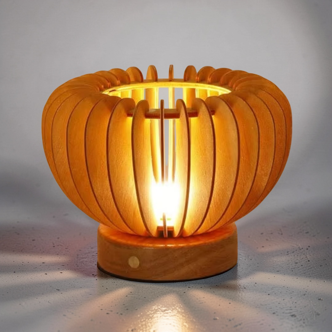 Lampe De Chevet Avec Abat-Jour En Bois