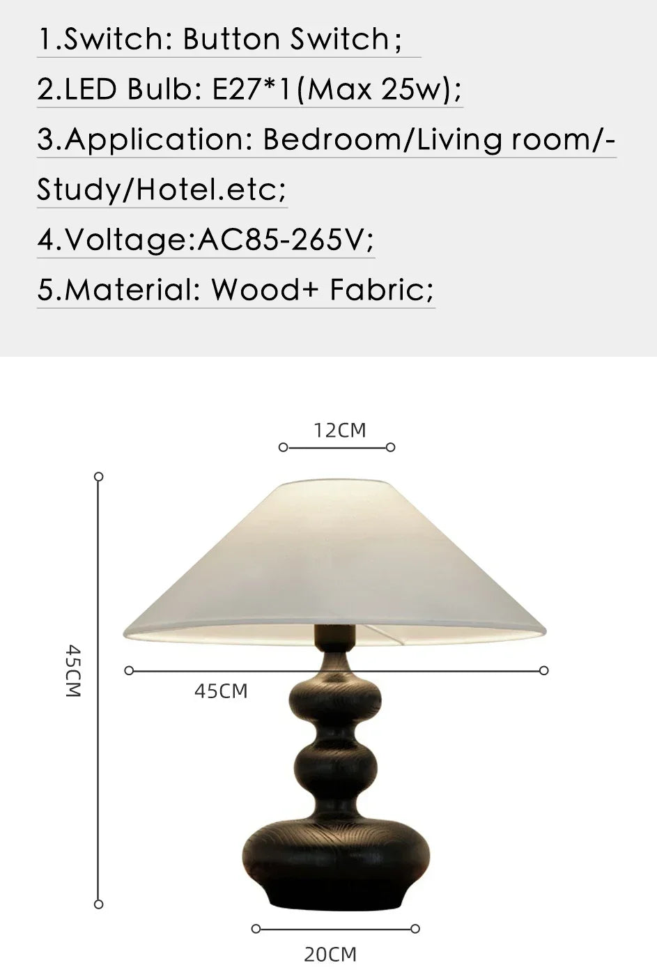 Grande Lampe de Chevet Pied en Bois