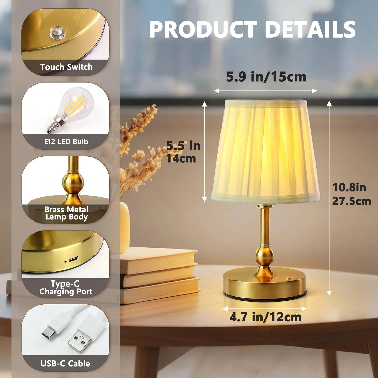 Lampe de Chevet Sans Fil Rechargeable
