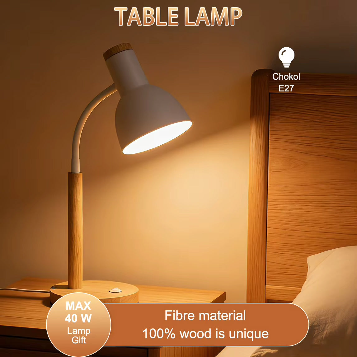 Lampe de Chevet Blanche et Bois