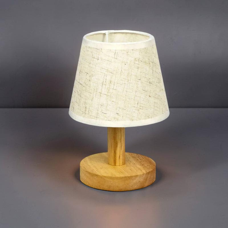 Lampe de Chevet Abat Jour Blanc Pied en Bois