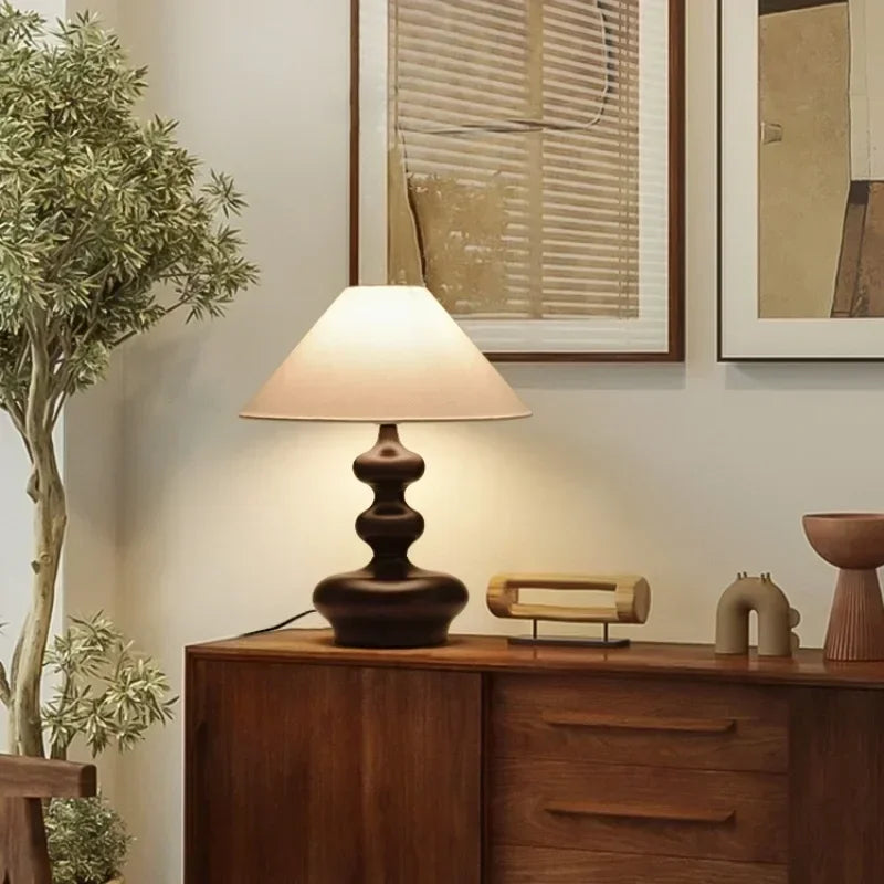 Grande Lampe de Chevet Pied en Bois