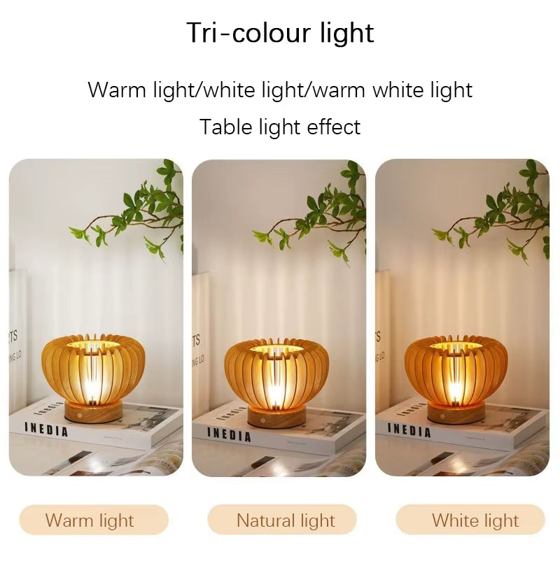 Lampe De Chevet Avec Abat-Jour En Bois