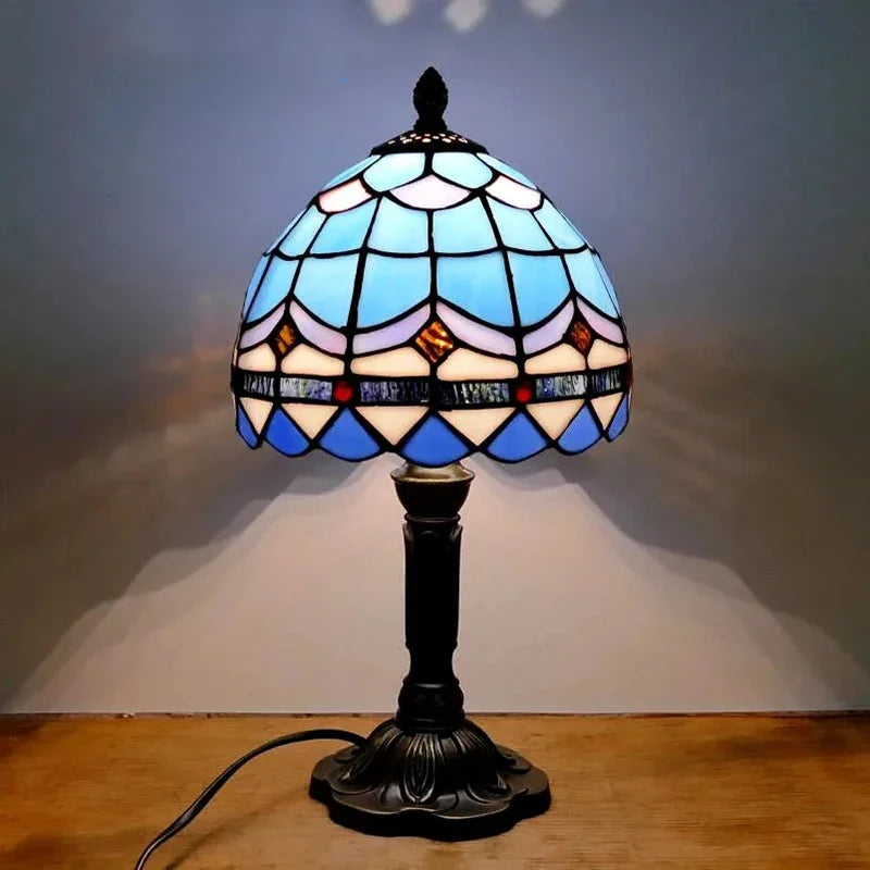 Lampe de Chevet Abat Jour Bleu Pied Noir