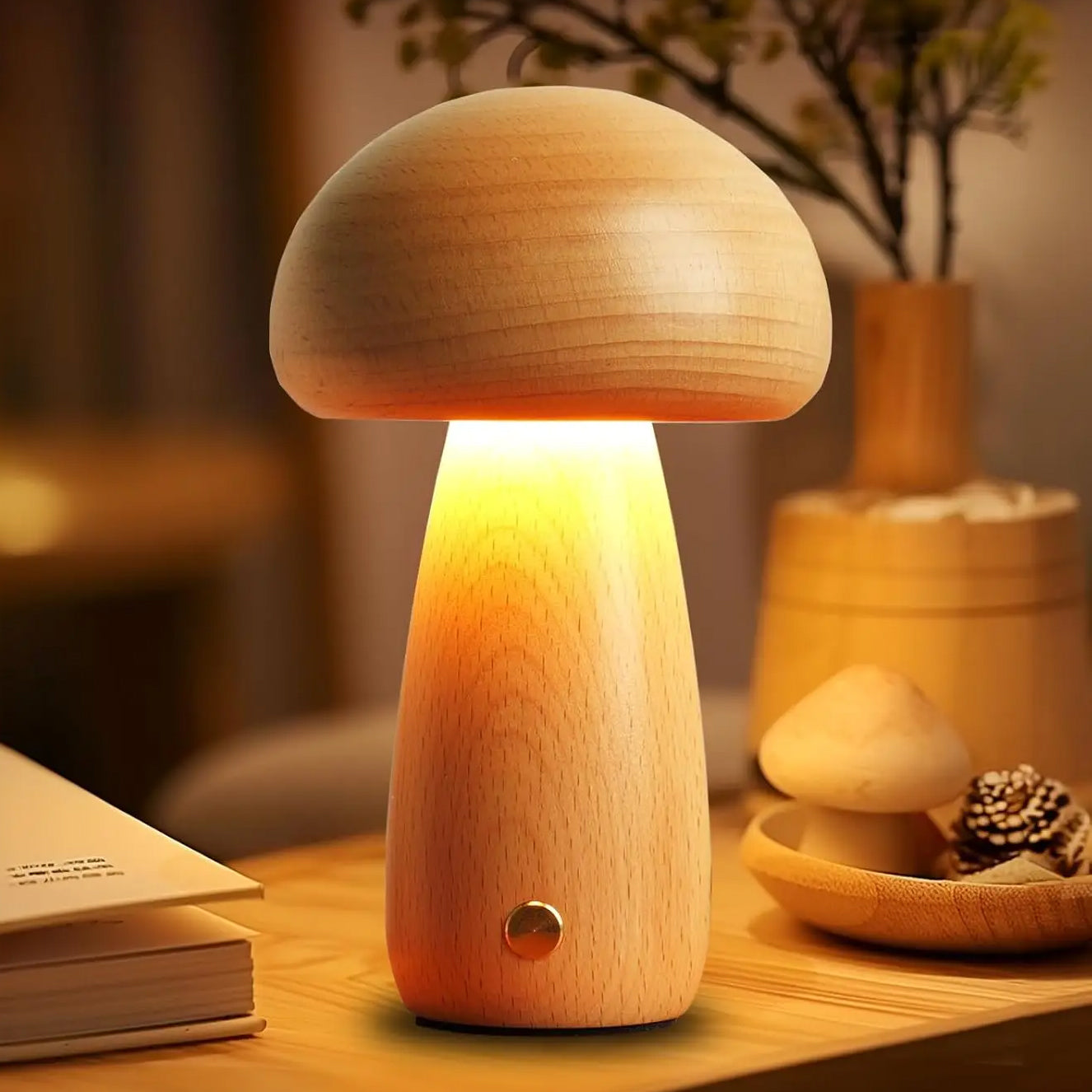 Lampe de Chevet Bois Champignon