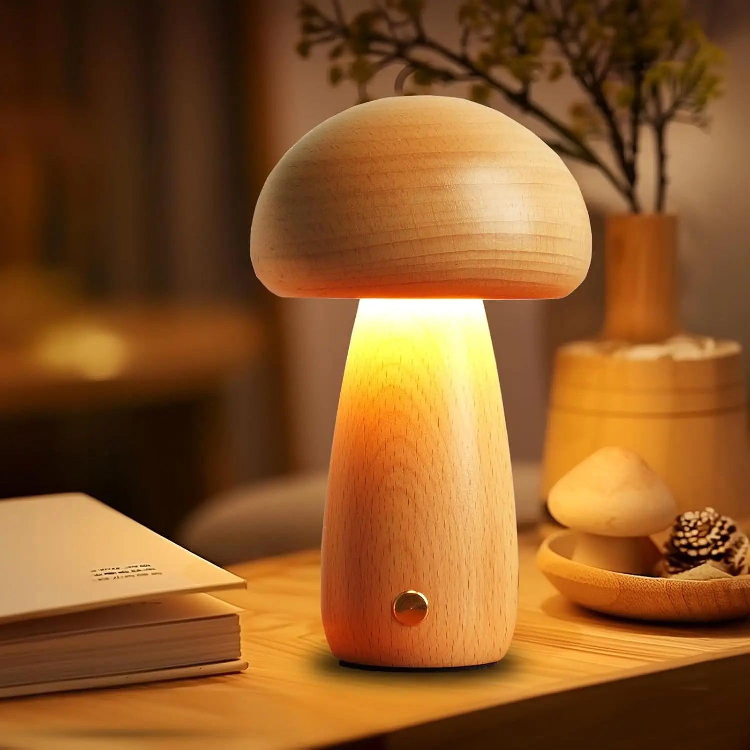 Lampe de Chevet Bois Champignon