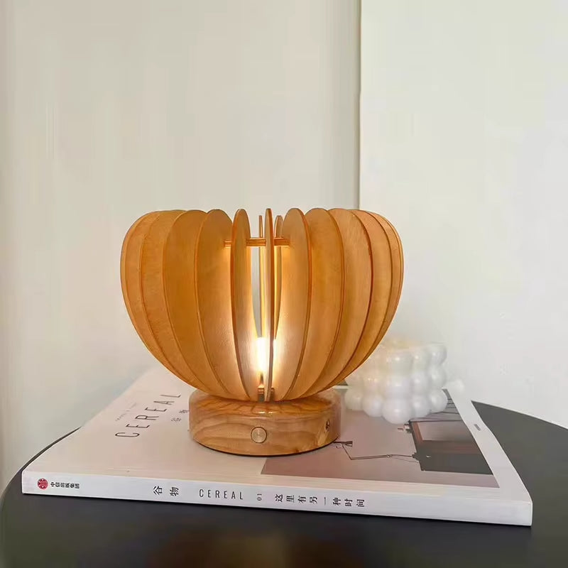 Lampe De Chevet Avec Abat-Jour En Bois