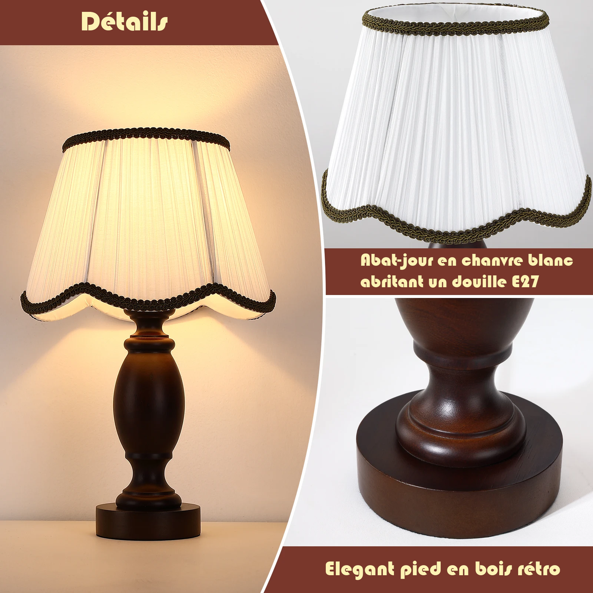 Lampe de Chevet Ancienne en Bois