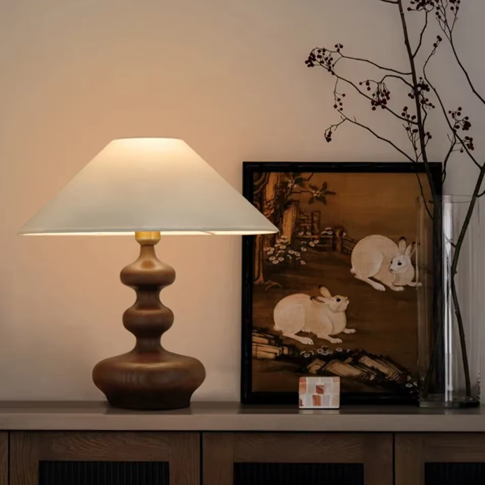 Grande Lampe de Chevet en Bois