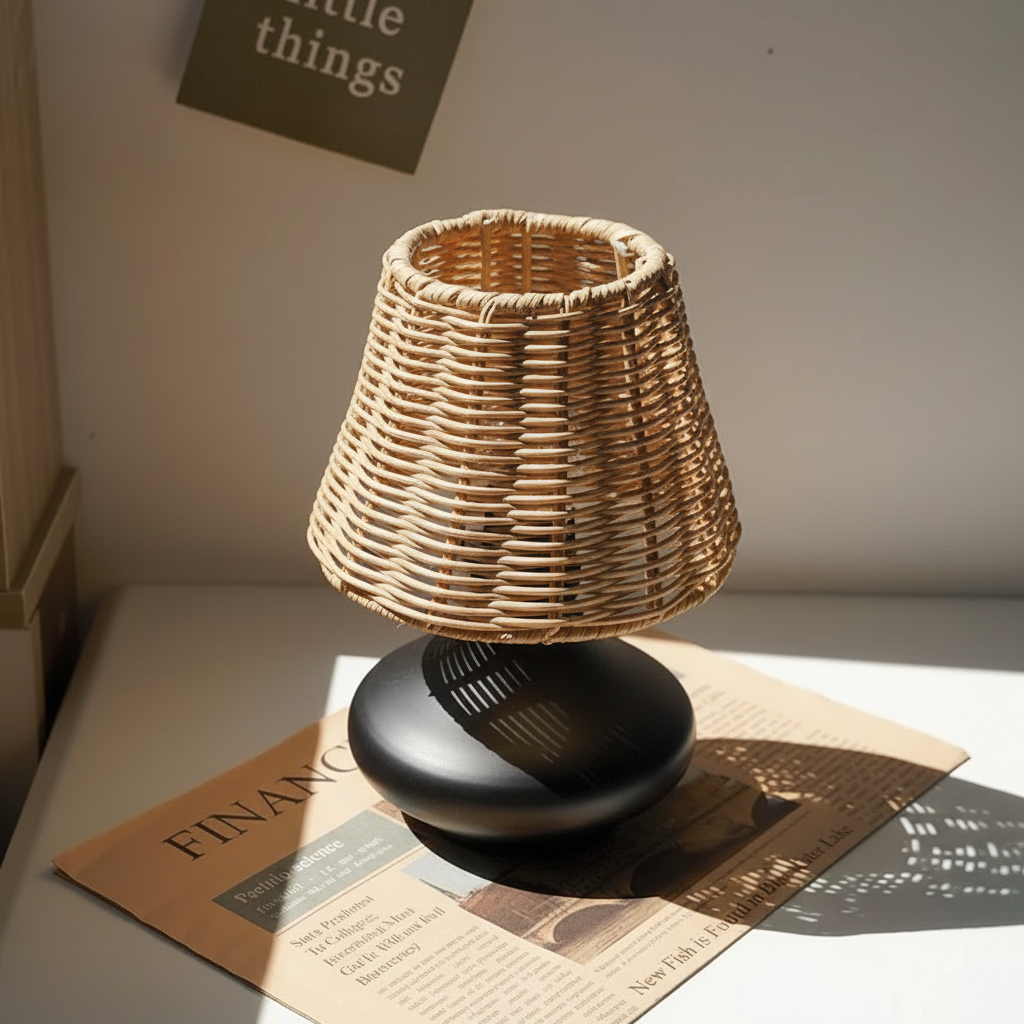 Lampe de Chevet Rotin Noir