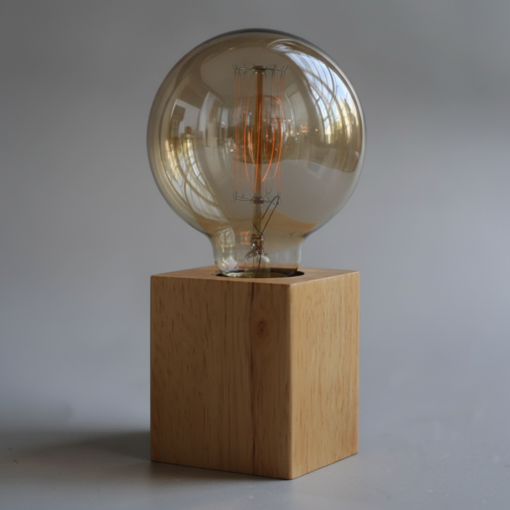 Lampe de Chevet avec Cube en Bois