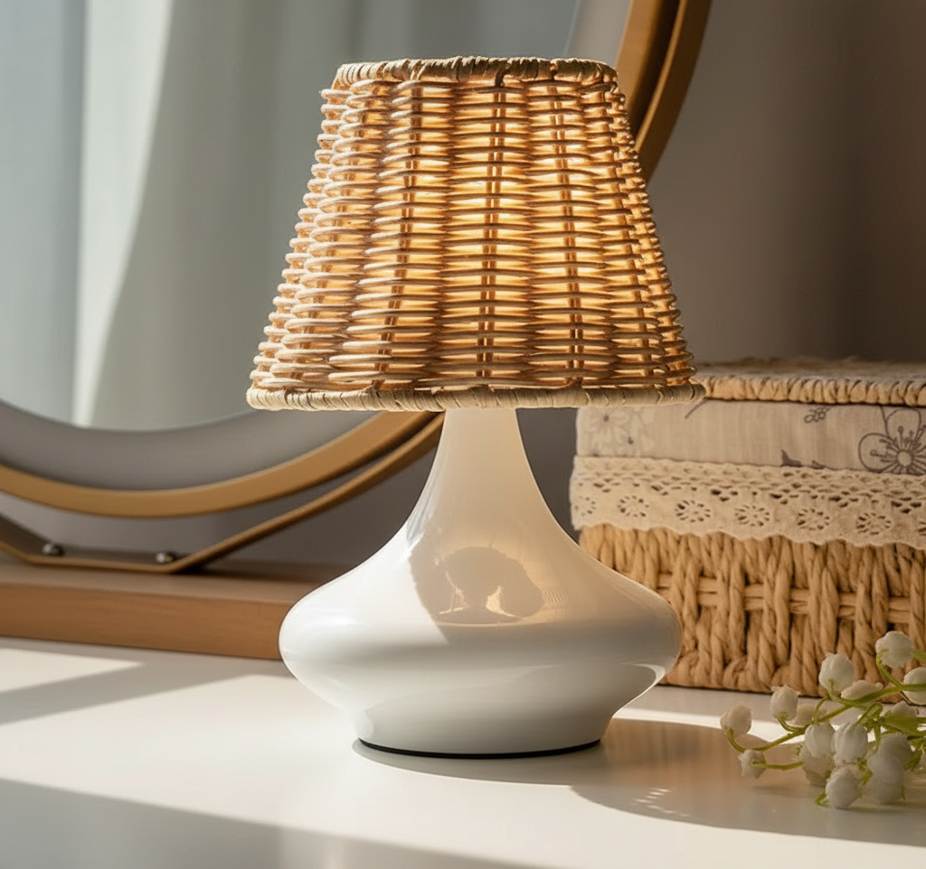 Lampe de Chevet Rotin Blanc