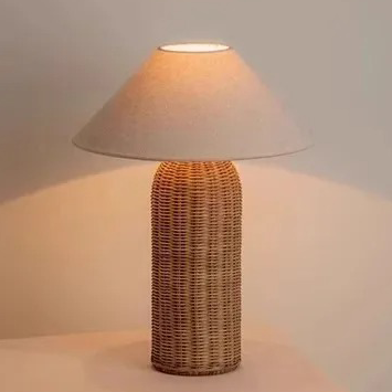 Petite Lampe de Chevet en Rotin