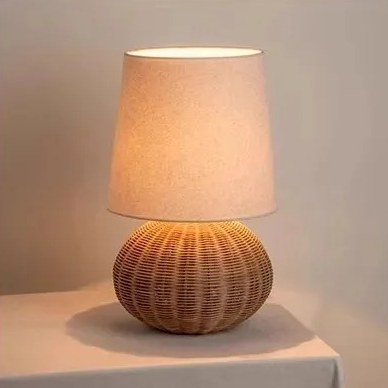 Petite Lampe de Chevet en Rotin