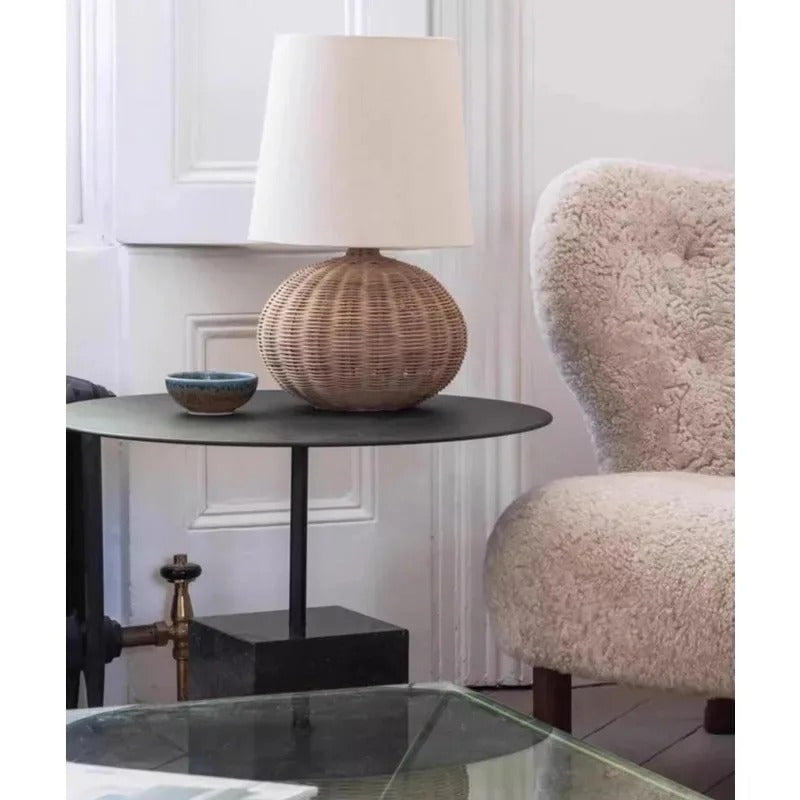 Petite Lampe de Chevet en Rotin