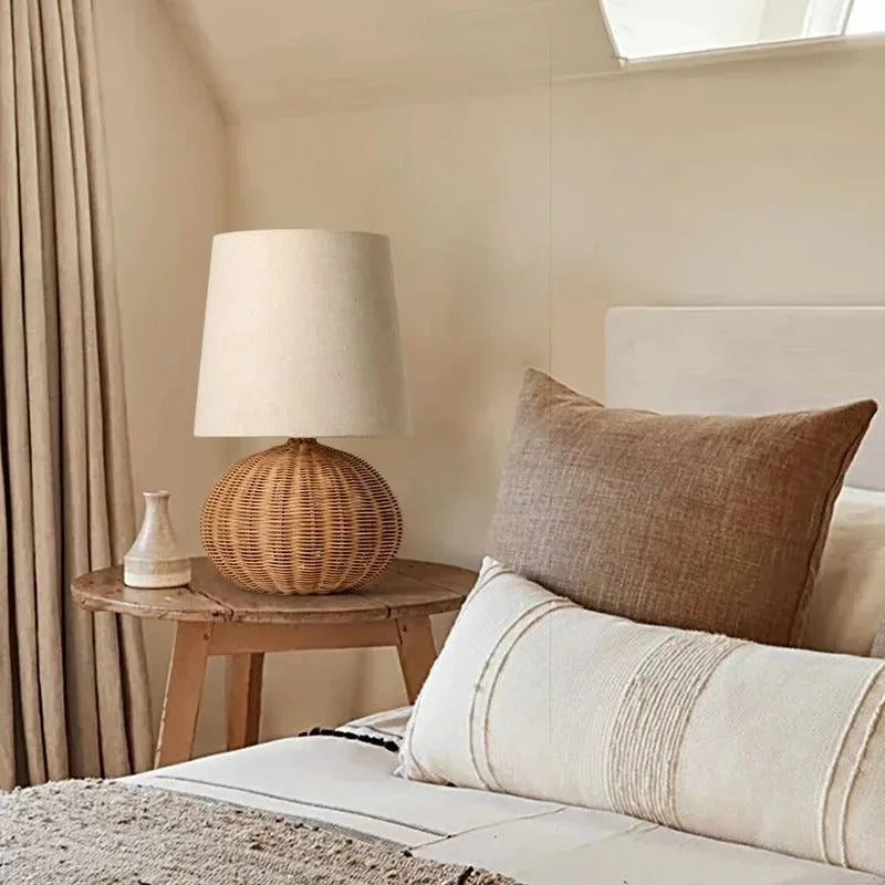 Petite Lampe de Chevet en Rotin