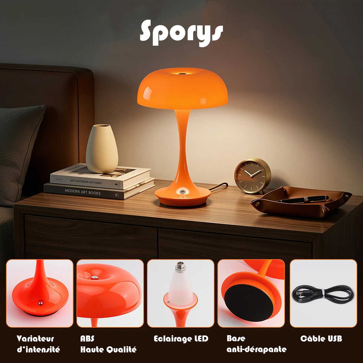 Lampe de Chevet Champignon Orange