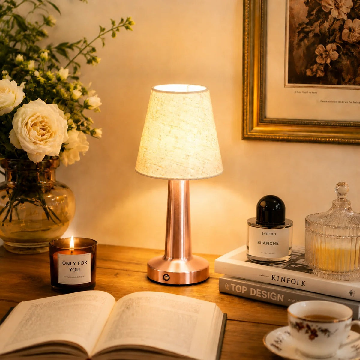 Lampe de Chevet Blanche Doré Rose