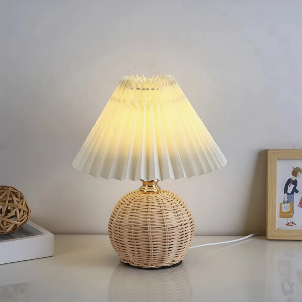 Lampe de Chevet à poser avec base en rotin
